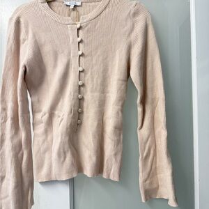 Cream Ribbed Button-Up Cardigan